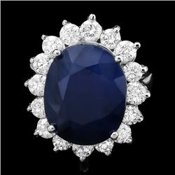 14K WHITE GOLD 11.00CT SAPPHIRE 1.70CT DIAMOND RING