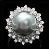 Image 1 : 14K WHITE GOLD 13MM PEARL 0.60CT DIAMOND RING