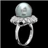 Image 2 : 14K WHITE GOLD 13MM PEARL 0.60CT DIAMOND RING