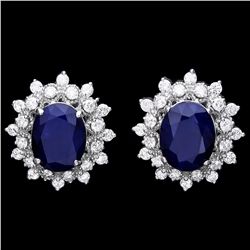 14K WHITE GOLD 7CT SAPPHIRE 1.25CT DIAMOND EARRINGS