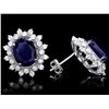 Image 2 : 14K WHITE GOLD 7CT SAPPHIRE 1.25CT DIAMOND EARRINGS