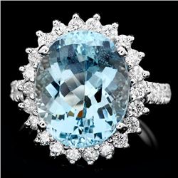 14K WHITE GOLD 7.50CT AQUAMARINE 1.00CT DIAMOND RING