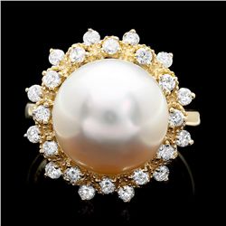 14K YELLOW GOLD 12 X 12MM PEARL 0.70CT DIAMOND RING