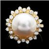 Image 1 : 14K YELLOW GOLD 12 X 12MM PEARL 0.70CT DIAMOND RING