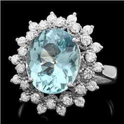 14K WHITE GOLD 3.97CT AQUAMARINE 0.80CT DIAMOND RING