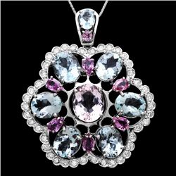 14K GOLD AQUAMARINE MORGANITE SAPPHIRE DIAMOND PENDANT