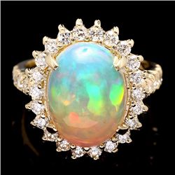 14K YELLOW GOLD 4.20CT OPAL 1.10CT DIAMOND RING