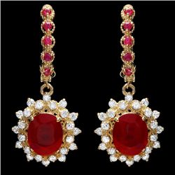 14K YELLOW GOLD 7.5CT RUBY 1.30CT DIAMOND EARRINGS