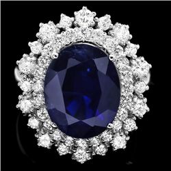 14K WHITE GOLD 6.75CT SAPPHIRE 1.25CT DIAMOND RING