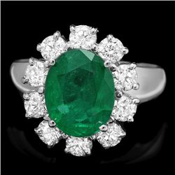 14K WHITE GOLD 3.00CT EMERALD 1.10CT DIAMOND RING