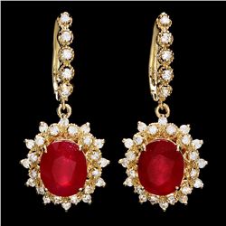 14K YELLOW GOLD 10.00CT RUBY 1.60CT DIAMOND EARRINGS