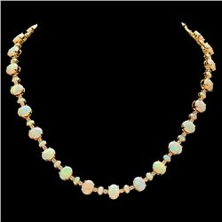 14K YELLOW GOLD 32CT OPAL 2.25CT DIAMOND NECKLACE