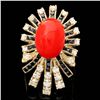 Image 1 : 14K YELLOW GOLD 4.00CT CORAL 1.40CT DIAMOND RING