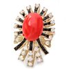 Image 3 : 14K YELLOW GOLD 4.00CT CORAL 1.40CT DIAMOND RING