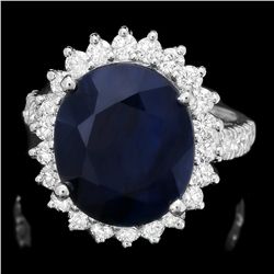 14K WHITE GOLD 10.00CT SAPPHIRE 1.30CT DIAMOND RING