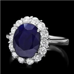 14K WHITE GOLD 5.00CT SAPPHIRE 1.00CT DIAMOND RING