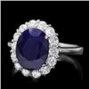 Image 1 : 14K WHITE GOLD 5.00CT SAPPHIRE 1.00CT DIAMOND RING