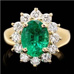 14K YELLOW GOLD 2.70CT EMERALD 1.30CT DIAMOND RING