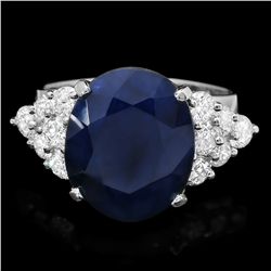 14K WHITE GOLD 10.00CT SAPPHIRE 1.10CT DIAMOND RING