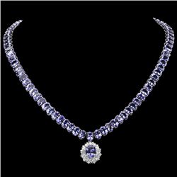 14K WHITE GOLD 64.5CT TANZANITE 1.60CT DIAMOND NECKLACE