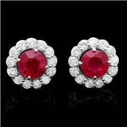 14K WHITE GOLD 3.80CT RUBY 1.20CT DIAMOND EARRINGS