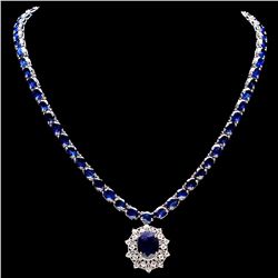 14K WHITE GOLD 58CT SAPPHIRE 1.15CT DIAMOND NECKLACE