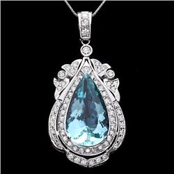 14K WHITE GOLD 16CT AQUAMARINE 2CT DIAMOND PENDANT