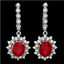 14K WHITE GOLD 8.00CT RUBY 1.40CT DIAMOND EARRINGS