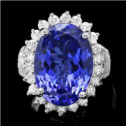 18K WHITE GOLD 14.00CT TANZANITE 1.50CT DIAMOND RING