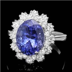 14K WHITE GOLD 5.00CT TANZANITE 1.40CT DIAMOND RING