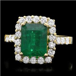 18K YELLOW GOLD 3.50CT EMERALD 1CT DIAMOND RING