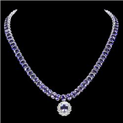 14K W GOLD 76CT TANZANITE 1.70CT DIAMOND NECKLACE