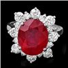 Image 1 : 14K WHITE GOLD 7CT RUBY 1.55CT DIAMOND RING