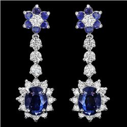 14K WHITE GOLD 4.8CT SAPPHIRE 2CT DIAMOND EARRINGS