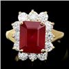 Image 1 : 14K YELLOW GOLD 5.00CT RUBY 1.50CT DIAMOND RING