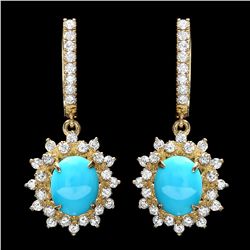 14K YELLOW GOLD 4.00CT TURQUOISE 1.50CT DIAMOND EARRINGS