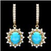 Image 1 : 14K YELLOW GOLD 4.00CT TURQUOISE 1.50CT DIAMOND EARRINGS