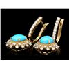 Image 2 : 14K YELLOW GOLD 4.00CT TURQUOISE 1.50CT DIAMOND EARRINGS