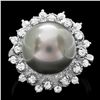 Image 1 : 14K WHITE GOLD 12 X 12MM PEARL 0.60CT DIAMOND RING