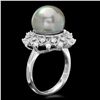 Image 2 : 14K WHITE GOLD 12 X 12MM PEARL 0.60CT DIAMOND RING