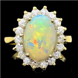 14K YELLOW GOLD 3.00CT OPAL 1.00CT DIAMOND RING