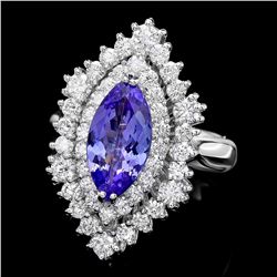 14K WHITE GOLD 2.00CT TANZANITE 1.50CT DIAMOND RING