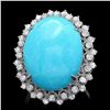 Image 1 : 14K WHITE GOLD 18.50CT TURQUOISE 1.00CT DIAMOND RING