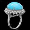 Image 2 : 14K WHITE GOLD 18.50CT TURQUOISE 1.00CT DIAMOND RING