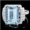 Image 1 : 14K WHITE GOLD 10CT AQUAMARINE 0.63CT DIAMOND RING