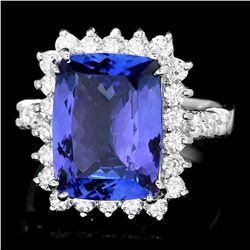 18K WHITE GOLD 6.50CT TANZANITE 1.10CT DIAMOND RING