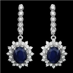 14K WHITE GOLD 6.0CT SAPPHIRE 1.60CT DIAMOND EARRINGS