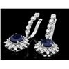 Image 2 : 14K WHITE GOLD 6.0CT SAPPHIRE 1.60CT DIAMOND EARRINGS