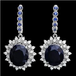 14K WHITE GOLD 18.5CT SAPPHIRE 1.50CT DIAMOND EARRINGS