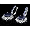 Image 2 : 14K WHITE GOLD 18.5CT SAPPHIRE 1.50CT DIAMOND EARRINGS